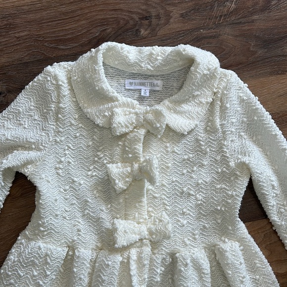NANETTE GIRLS CREAM SPARKLE BUTTON-BOW ACCENT JACKET SIZE 6 - Picture 2 of 12